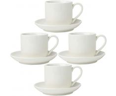 Espressotassen 4er Set mit passenden Untertassen - Hochwertiges weißes Porzellan, 8-teiliges Geschenkkarton