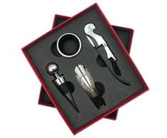 F Fityle 4-teiliges Wein-Zubehör Geschenk Set Korkenzieher + Tropfring + Ausgieße + Weinflaschenöffner - Rot
