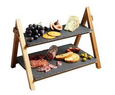 Master Class Artesa Serviertablett, 40 x 30 x 25 cm, Akazienholz und Schiefer, Zwei Etagen zum Servieren