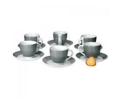 Van Well 6er Set Kaffeetasse mit Untertasse Serie Vario Porzellan - Farbe wählbar, Farbe:grau