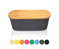 bambuswald© Brotbox mit integriertem Schneidebrett 38x21,5x12 cm - Brotdose | Brotkasten für Croissants, Brot o. Brötchen | Brotbehälter mit Küchenbrett | Brotbrett Grau