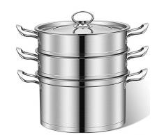 DAGUO Edelstahl Dampfgarer 26CM Durchmesser 3 Lagiges Dampf-Dünsteinsätze Mit Glasdeckel Pastatöpfe Pfannen Suppentöpfe