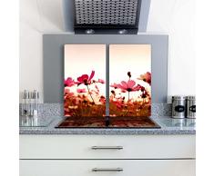 decorwelt Ceranfeldabdeckung 2x30x52 cm Herdabdeckplatten 2 Teilig Elektroherd Induktion Herdschutz Deko Glasplatte Schneidebrett Sicherheitsglas Spritzschutz Glas Blume