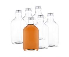 MamboCat 6er Set Taschenflasche 200 ml I Silberne Schraubdeckel I XL-Flachmann I Likörflasche I Schnapsflasche I Fläschchen für Alkohol, Spirituosen, Essig & Öl