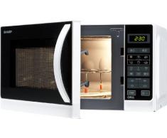 Sharp R642WW 2-in-1 Mikrowelle mit Grill / 20 L / 800 W / 1000 W Quarzgrill / 8 Automatikprogramme / Timer / Kindersicherung / Energiesparmodus / Glasdrehteller (25,5 cm) / weiß