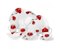 Van Well Kombiservice Monika 62-TLG. für 6 Pers. | Tafel-Geschirr + Kaffee-Service + Zubehör | Mohn-Blume | edles Porzellan-Geschirr | Gastro