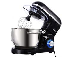 Aucma Küchenmaschine 1400W mit 6,2L Edelstahl-Rühlschüssel, Rührbesen, Knethaken, Schlagbesen und Spritzschutz, 6 Geschwindigkeit Geräuschlos Teigmaschine, Schwarz