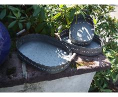 Dekoratives Tablett-Set, 3 Stück, Zink, Holzgriffe, verziert, Landhaus