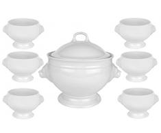 Van Well Löwenkopf Suppenterrine mit Deckel, 2.750 ml + 6 Suppenschalen, 400 ml, königliches Designer Suppenschalen Set, 8-tlg., edles Markenporzellan
