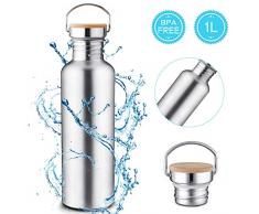 Charminer Edelstahl Trinkflasche, Langlebige Wasserflasche 1L, Wiederverwendbare öko Wasserflasche, auslaufsicher Sportflasche mit Deckel, für Sport, Camping, Ausflug, Fahrradfahren