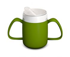 Ornamin 2-Henkel-Becher mit Trink-Trick 140 ml grün mit Schnabelaufsatz (Modell 815 + 806) / Spezial-Trinkhilfe, Tremor-Becher, Schnabelbecher