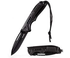 nes Klappmesser aus hochwertige Edelstahl - Arbeitsmessweer mit Multifunktions-Klinke - Outdoor Messer, Angelmesser (Black)