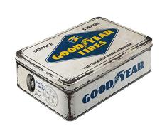 Nostalgic-Art 30745 Goodyear - Logo White | Vorratsdose Flach | Keks-Dose | Aufbewahrungs-Box | Metall| mit Scharnierdeckel