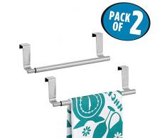 mDesign 2er-Set Handtuchhalter Teleskop – Edelstahl Geschirrtuchhalter (BHT: 24,0 x 7,0 x 6,5 cm) ausziehbar zum Hängen über die Schranktür – Türhandtuchhalter für 2 Geschirrtücher – silberfarben
