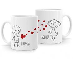 SpecialMe® personalisierte Kaffee-Tasse mit Namen Liebes-Paar Strichmännchen Liebesgeschenke Valentinstag Weihnachten (1 Tasse) weiß Keramik-Tasse