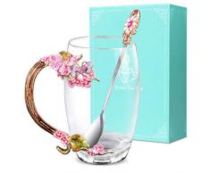 Tee-Blumen-Becher, ANSUG hochgradige Emaille-Blume Becher Glas Kaffeetasse Geschenk für Frauen, Hochzeit, Muttertag, Valentinstag, Weihnachten