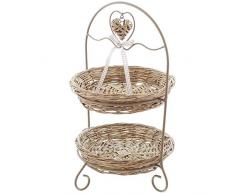 SIDCO Etagere Weide Servierständer 2 Etagen Korb Ablage f Gebäck Obst + Metallständer