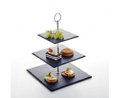 MALACASA, Serie Sweet.Time, Etagere Schieferplatte 3-stöckig Käseplatte Schiefer Cupcake Dessert Ständer Kuchenständer Servierständer Eckig