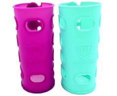 2er Set JuNiki´s Double Neck - Hülle für Flasche Trinkflasche aus Glas Edelstahl - lila und türkis