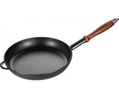 Staub 1222823 Pfanne mit Holzgriff, rund 28 cm, induktionsgeeignet, mit mattschwarzer Emaillierung im Inneren der Pfanne, schwarz