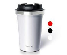 Yuanj Premium Thermobecher Kaffeebecher to go, 350ml Edelstahl Isolierbecher, Doppelwandig & Vakuumisoliert Autobecher/Travel Mug für Kaffee oder Tee (Weiß)