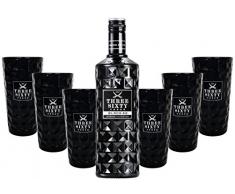 Three Sixty Black 42 Vodka 0,7l 700ml (42% Vol) + 6x Black Longdrink-Gläser schwarz -[Enthält Sulfite]