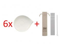 Villeroy & Boch Flow Frühstücksuntertasse 6 Stück Nr. 1034201250 und 4er Set EKM Living Edelstahl Strohhalme