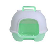 LT Katzentoilette mit Katzentoilette Vollständig geschlossen Kunststoffschale Großraumtopf Geschmacklos Leicht zu reinigen Transparente Klappe (Color : Green)