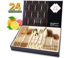 Elegant Life Besteckset Golden für 6 Personen aus Japan-Edelstahl, Tafelbesteck Set 24-teilig, nickelfrei, rostfrei, handpoliert, Mehrzweckgebrauch für Haus, Küche, Restaurant Besteck Sets
