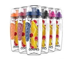 Opard Trinkflasche mit Früchtebehälter 946ml Wasserflasche mit fruchteinsatz Infuser Sports Water Bottle Tritan BPA-frei Flasche mit Rezept und Pinsel (Dunkelblau, 946ml)