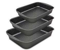 Menax Focus - Auflaufform - Bräter - Backblech mit Antihaftbeschichtung - Ofenform - Bratform für Lasagne, Hähnchen und Gemüs - Set von 3 - Made in Italy