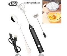 Elektrischer Milchaufschäumer, JTENG USB Wiederaufladbar Edelstahl Milchaufschäumer, 2 in 1 Milchschäumer Elektrisch für Kaffee/Latte/Cappuccino, Eier Schlagen