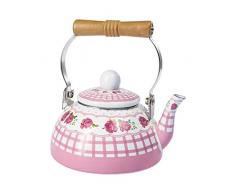 Emaille-Teekessel, Wasserkessel nostalgisch | Teekocher Wasserkocher Flötenkessel Wasserkessel Pfeifkessel, 1,3 l, Stahl, 18x19x15 cm, rosa