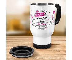 PrintPlanet® Thermobecher weiß mit Namen personalisiert - Motiv Nicht Perfekt (Für Frauen) individuell gestalten - Coffee To Go Becher, Thermo-Tasse