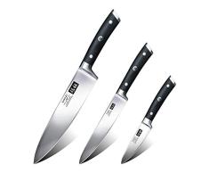 SHAN ZU Kochmesser Küchenmesser Set Profi Messer Chefmesser Allzweckmesser Deutscher Edelstahl Extra Scharfe Messer Set 20cm Chef Messer 15cm Kochmesser 9.5cm Schälmesser
