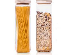 Econovo® Vorratsgläser Set mit Deckel (2-teilig) aus verstärktem Borosilikatglas, stapelbar und luftdicht, Vorratsdosen Glas-Behälter Set für Spaghetti und Lebensmittel groß und klein 1500ml