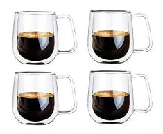 Vicloon cafissimo Espresso Latte glastassen, dubbelwandig koffie-thee-glas, macchiato kop- en glas, (4 PCS )