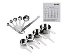 Yizish Edelstahl Messbecher und Löffel mit Meßlineal, Küche Umrechnungstabelle Set von 10 Für Trockene und Flüssige Zutaten