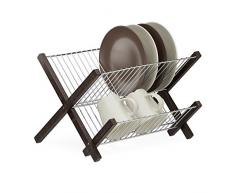 Relaxdays Abtropfgestell Edelstahl, 2 Ebenen, faltbar, platzsparendes Abtropfgitter, HBT: 25,5 x 39 x 30 cm, dunkelbraun