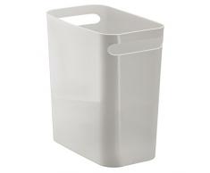 iDesign Una Papierkorb mit Griffen, Abfalleimer aus Kunststoff für Büro, Küche oder Bad, hellgrau
