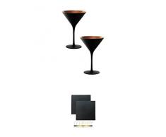 Stölzle Cocktail-und Martiniglas Olympic Serie 2 Stück schwarz - 1409425 + Schiefer Glasuntersetzer eckig ca. 9,5 cm Ø 2 Stück