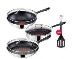 Tefal G435S8 Jamie Oliver Induktion Pfannenset 7-teilig 28cm Pfanne mit Glasdeckel + Wokpfanne 28cm mit Deckel + Schmorpfanne 25cm mit Deckel, Pfannenwender, Antihaft Pfannen, Induktionsherd geeignet