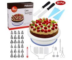 Drehbarer Kuchenteller mit viel Zubehör. Alls in Einem. Als Zubehör sind Zuckerglasur-Spachtel und Zuckerglasur-Glatter, drehender Kuchenteller