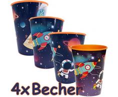 Neu: 4X Stabile Kunststoff-Becher * Weltraum & Astronaut * für Mottoparty und Kindergeburtstag | Space All Weltall Kinder Geburtstag Motto | Perfekt als Mitgebsel