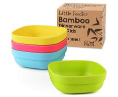 GET FRESH Bambus Kinderschalen, Set mit 4 Teilen Bambus Kinder Geschirr für den täglichen Gebrauch, umweltfreundliche Kinder Bambusschalen, BPA frei, spülmaschinenfest und stapelbar