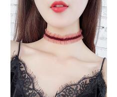 BAOZIV587 Einfache Studentin Sen Halskette weibliche Schlüsselbein Kette kurzen Halsband Hals Schmuck Halskette Kragen, Champagner Wein rote Spitze Kette