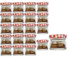 20er Set Sturzgläser Mini Gläser | Füllmenge 30 ml | Deckelfarbe Rot Kariert | To 43 Rundgläser Marmeladengläser Obstgläser Einweckgläser Honig Gläser Einmachgläser Probiergläser, Imker