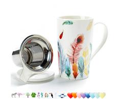 TEANAGOO Bone China Teetasse (510ml) mit Diffusor und Deckel, Büro-Teetasse mit starker Belastung Steeper - Feder, Brühsieb für lose Blätter Tee, EIN Tee-Trinkfilterset für Teeliebhaber