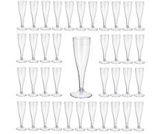 Gastro-Bedarf-Gutheil 60 Einweg Sektgläser, glasklar mit Eichstrich 0,1l Champagnergläser/Sektkelche/Sektglas mit Steckfuß 2-teilig.