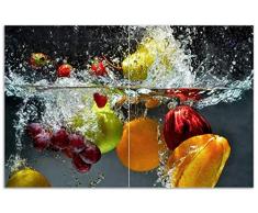 Wallario Herdabdeckplatte/Spritzschutz aus Glas, 2-teilig, 80x52cm, für Ceran- und Induktionsherde, Motiv Früchte im und unter Wasser - Splashing Fruits